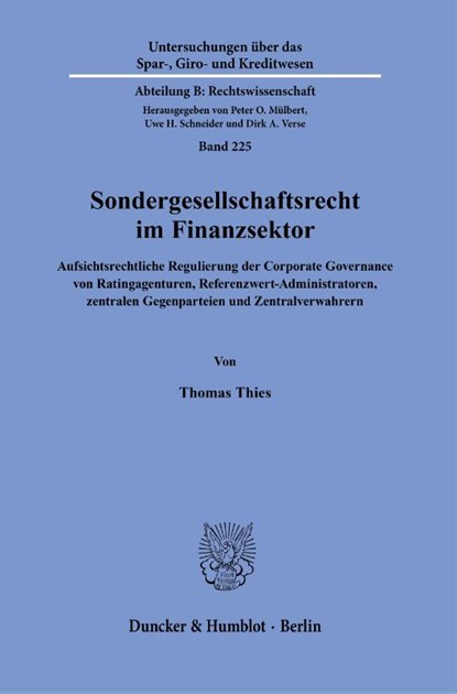 Sondergesellschaftsrecht im Finanzsektor., Thomas Thies - Paperback - 9783428189496