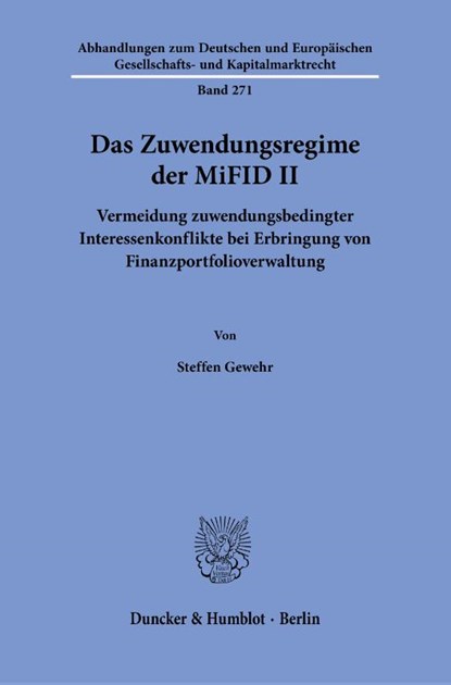 Das Zuwendungsregime der MiFID II, Steffen Gewehr - Paperback - 9783428194100