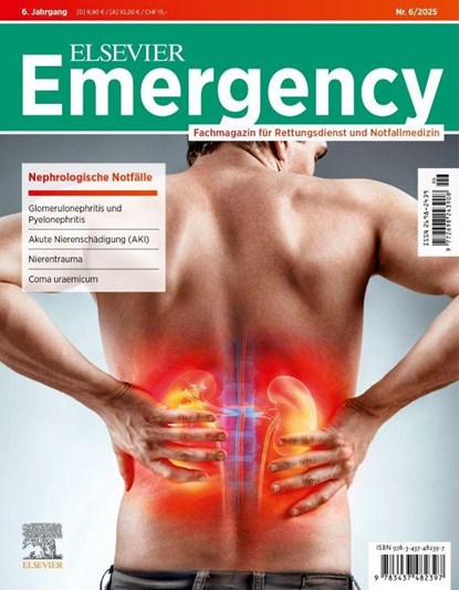 ELSEVIER Emergency. Nephrologische Notfälle. 6/2025: Fachmagazin für Rettungsdienst und Notfallmedizin, Frank Flake ; Jürgen Gollwitzer ; Hans-Martin Grusnick - Paperback - 9783437482397