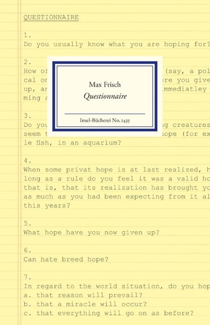 Questionnaire, Max Frisch - Gebonden - 9783458194354