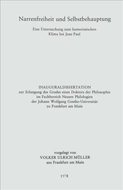 Narrenfreiheit und Selbstbehauptung, Volker Ulrich Muller - Gebonden - 9783476998606