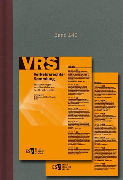 Verkehrsrechts-Sammlung (VRS). Entscheidungen aus allen Gebieten des Verkehrsrechts / Verkehrsrechts-Sammlung (VRS) Band 149, Erich Schmidt Verlag GmbH & Co. KG - Gebonden - 9783503243228