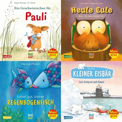 Maxi-Pixi-4er-Set 79: Bilderbuch-Stars bei Maxi Pixi (4x1 Exemplar), Brigitte Weninger ; Paul Friester ; Marcus Pfister ; Hans De Beer - Paperback - 9783551030450