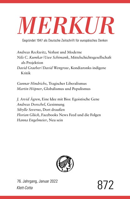MERKUR Gegründet 1947 als Deutsche Zeitschrift für europäisches Denken - 1/2022, Christian Demand - Paperback - 9783608975123