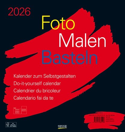 Foto-Malen-Basteln Bastelkalender schwarz groß 2026, Verlag Korsch - Paperback - 9783731885108