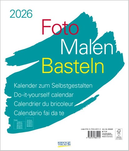 Foto-Malen-Basteln Bastelkalender weiß groß 2026, Verlag Korsch - Paperback - 9783731885115