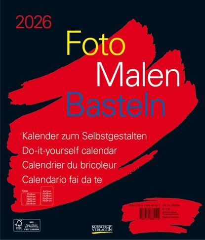Foto-Malen-Basteln Bastelkalender schwarz groß 2026, Verlag Korsch - Paperback - 9783731885122