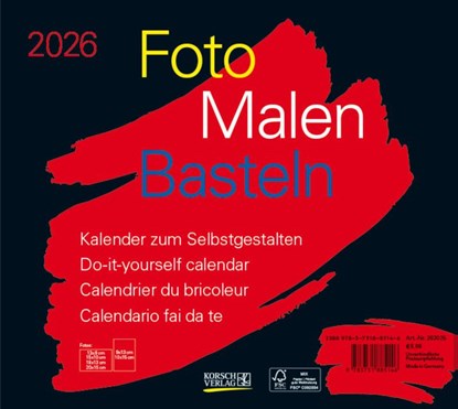Foto-Malen-Basteln Bastelkalender quer schwarz 2026, Verlag Korsch - Paperback - 9783731885146
