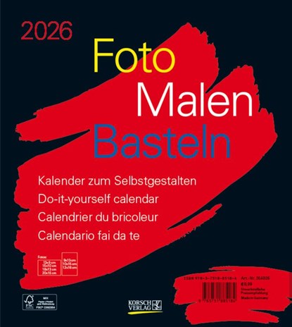 Foto-Malen-Basteln Bastelkalender schwarz 2026, Verlag Korsch - Paperback - 9783731885184