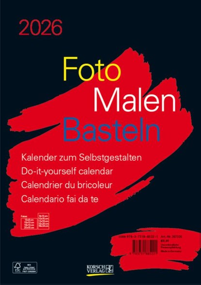 Foto-Malen-Basteln Bastelkalender A4 schwarz 2026, Verlag Korsch - Paperback - 9783731885221