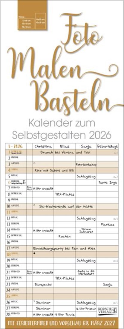 Foto-Malen-Basteln Familientimer gold 2026, Verlag Korsch - Paperback - 9783731885313
