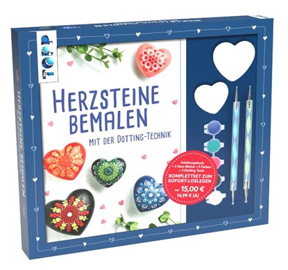 Kreativ-Set Herz-Steine bemalen mit der Dotting-Technik, Maja Condamin - Paperback - 9783735890474