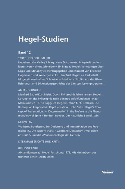 Hegel-Studien / Hegel-Studien Band 12 (1977), Otto Poeggeler ; Friedhelm Nicolin - Paperback - 9783787314768