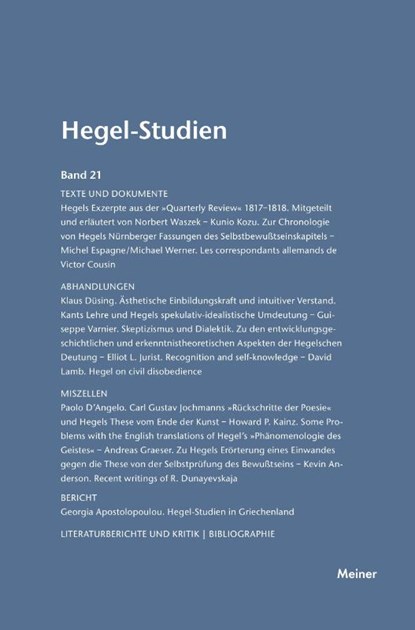 Hegel-Studien / Hegel-Studien Band 21 (1986), Otto Poeggeler ; Friedhelm Nicolin - Paperback - 9783787314850