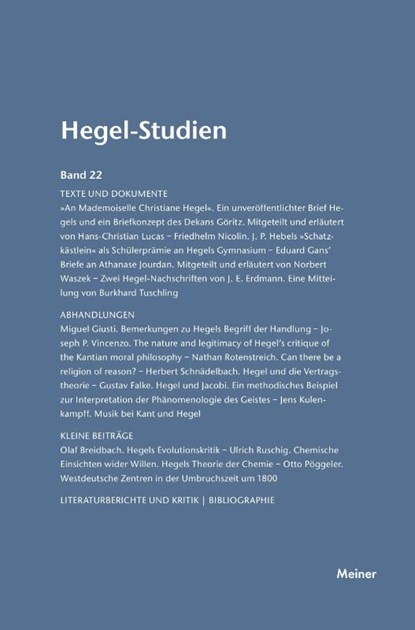 Hegel-Studien / Hegel-Studien Band 22 (1987), Otto Poeggeler ; Friedhelm Nicolin - Paperback - 9783787314867