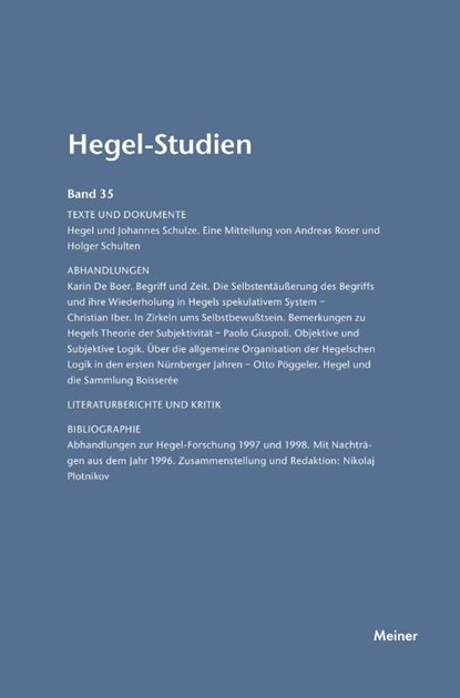 Hegel-Studien / Hegel-Studien Band 35 (2000), Otto Poeggeler ; Friedhelm Nicolin - Paperback - 9783787325177