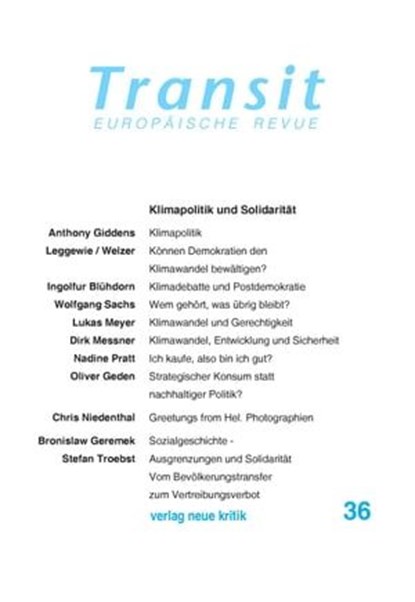 Transit 36. Europäische Revue, Anthony Giddens ; Lukas Meyer ; Stefan Troebst ; Krzysztof Michalski ; Klaus Nellen - Ebook - 9783801505851