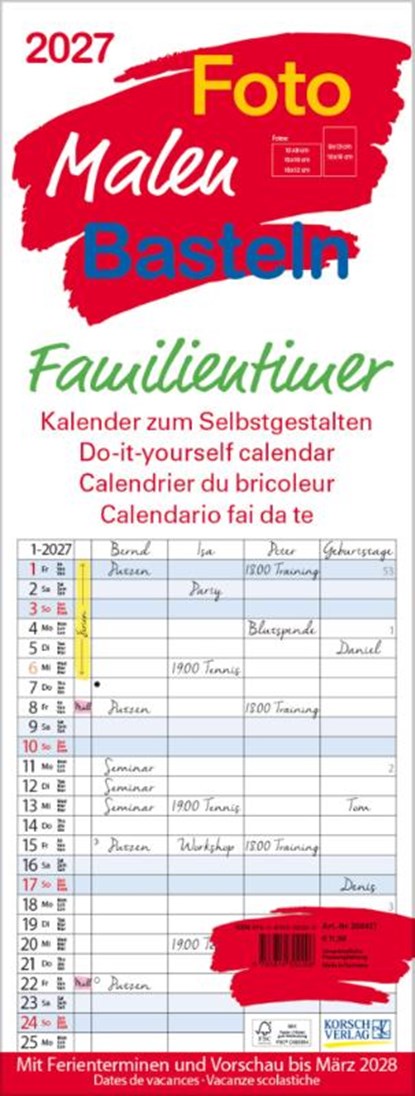 Foto-Malen-Basteln Familientimer 2027, Verlag Korsch - Paperback - 9783819302206