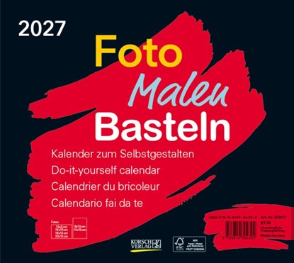 Foto-Malen-Basteln Bastelkalender quer schwarz 2027, Verlag Korsch - Paperback - 9783819304392