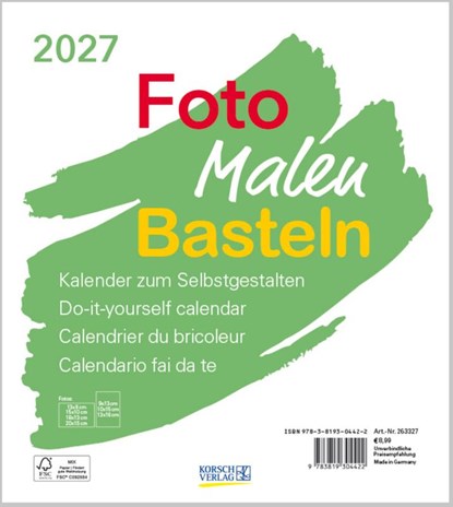 Foto-Malen-Basteln Bastelkalender weiß 2027, Verlag Korsch - Paperback - 9783819304422
