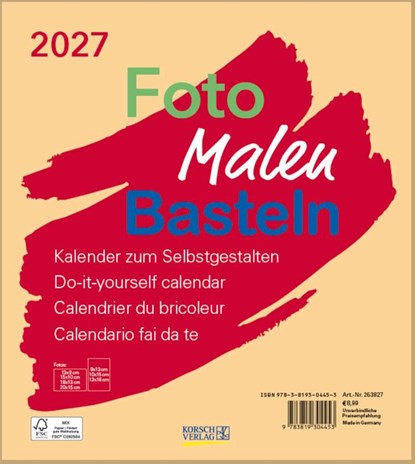 Foto-Malen-Basteln Bastelkalender beige 2027, Verlag Korsch - Paperback - 9783819304453