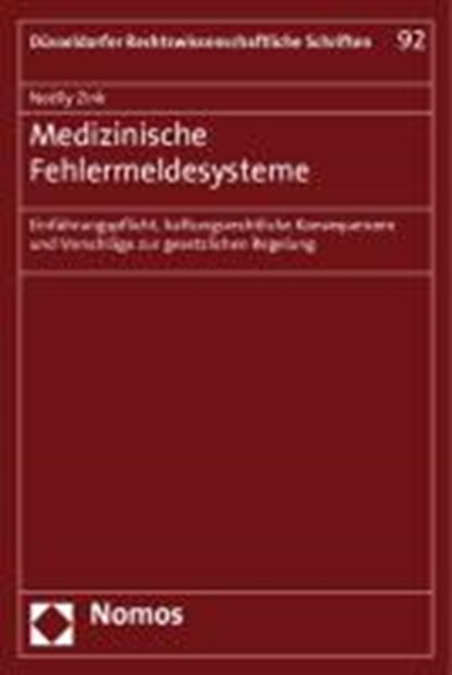 Medizinische Fehlermeldesysteme, ZINK,  Noëlly - Paperback - 9783832960452