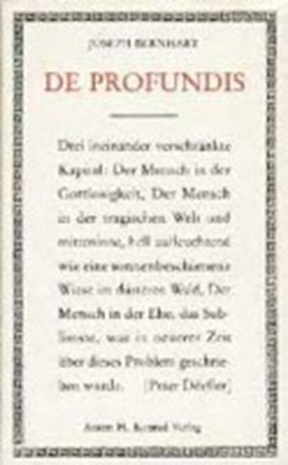 De profundis, BERNHART,  Joseph - Gebonden - 9783874372312