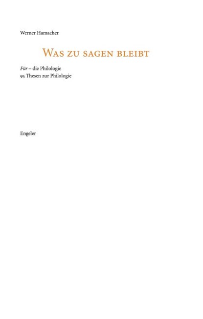 Was zu sagen bleibt, Werner Hamacher - Paperback - 9783906050492