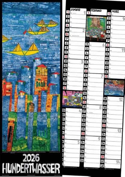Hundertwasser Streifenkalender Art 2026, Wörner Verlag GmbH - Paperback - 9783910430273