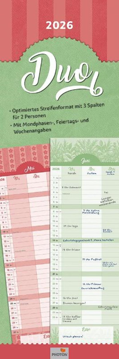 Planer "DUO" Kalender 2026, PHOTON® Verlag - Paperback - 9783911156240