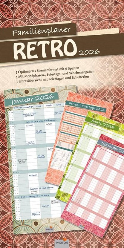 Familienplaner "RETRO" Kalender 2026, PHOTON® Verlag - Paperback - 9783911156257