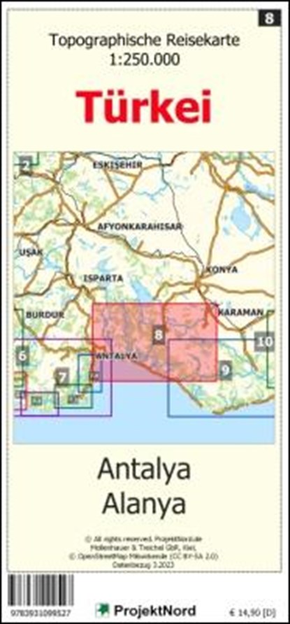 Antalya - Alanya - Topographische Reisekarte 1:250.000 Türkei (Blatt 8), Jens Uwe Mollenhauer - Gebonden - 9783931099527