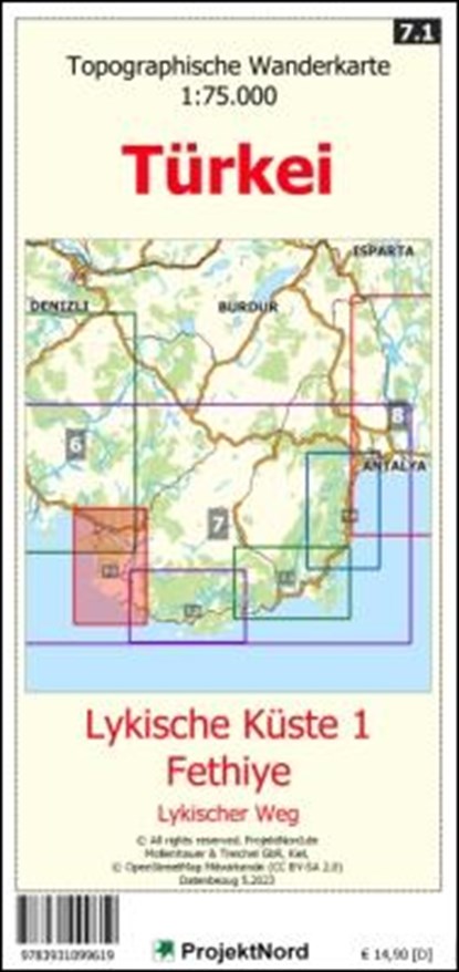Lykische Küste 1 - Fethiye - Lykischer Weg - Topographische Wanderkarte 1:75.000 Türkei (Blatt 7.1), Jens Uwe Mollenhauer - Gebonden - 9783931099619