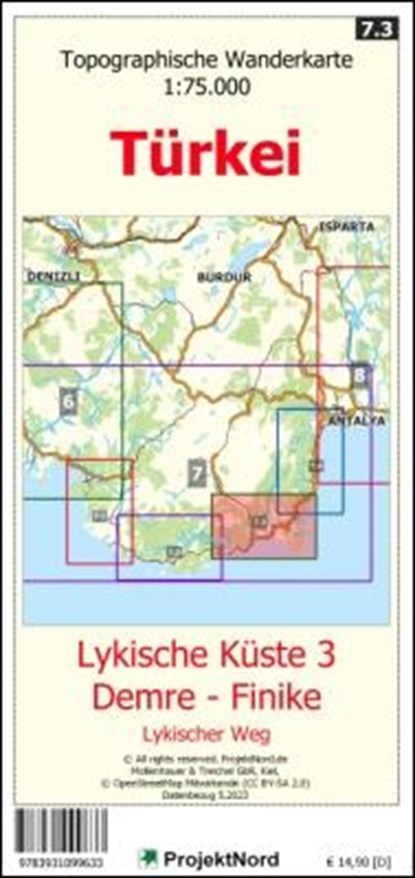 Lykische Küste 3 - Demre - Finike - Lykischer Weg - Topographische Wanderkarte 1:75.000 Türkei (Blatt 7.3), Jens Uwe Mollenhauer - Gebonden - 9783931099633