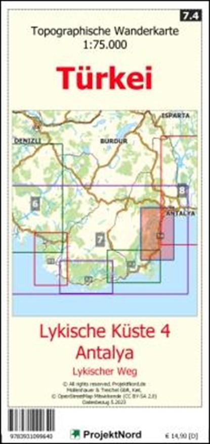 Lykische Küste 4 - Antalya - Lykischer Weg - Topographische Wanderkarte 1:75.000 Türkei (Blatt 7.4), Jens Uwe Mollenhauer - Gebonden - 9783931099640