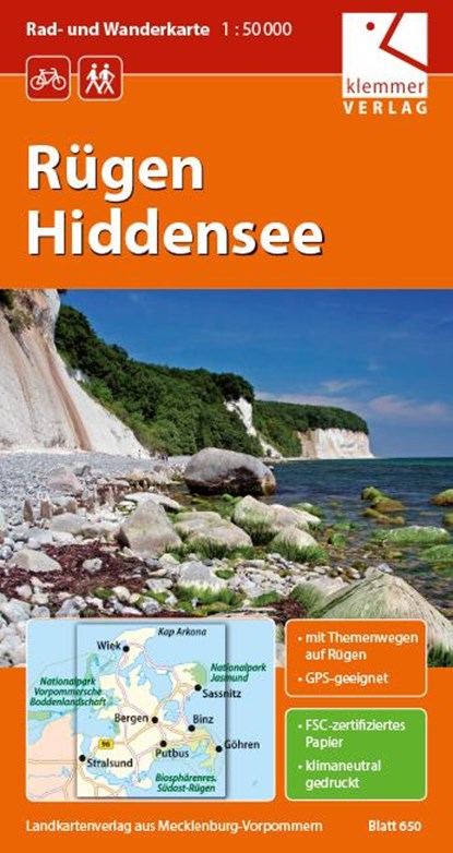 Rügen - Hiddensee 1 : 50 000 Rad- und Wanderkarte, Christian Kuhlmann ; Thomas Wachter ; Klaus Klemmer - Gebonden - 9783940175038
