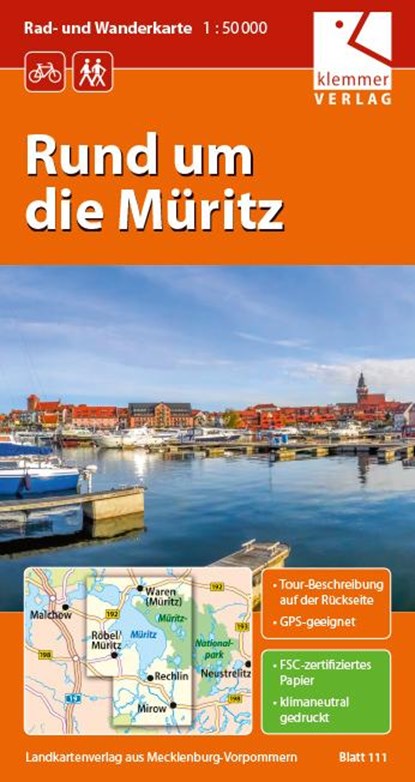 Rad- und Wanderkarte Rund um die Müritz 1 : 50 000, Klaus Klemmer - Gebonden - 9783940175106