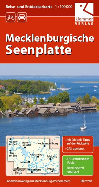 Reise- und Entdeckerkarte Mecklenburgische Seenplatte 1 : 100 000, Klaus Klemmer - Gebonden - 9783940175502