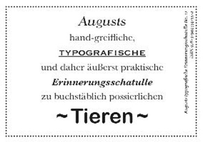 Augusts Erinnerungsschatulle 17. Tiere, niet bekend - Paperback - 9783944334554