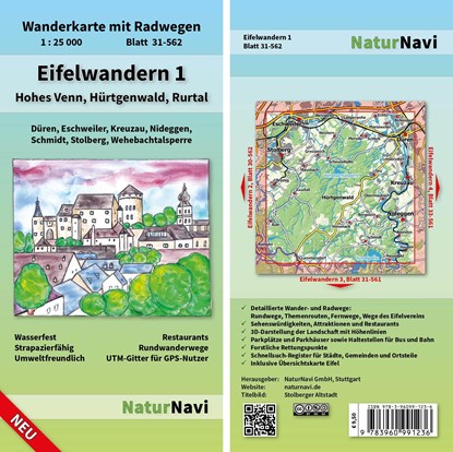 Eifelwandern 1 - Hohes Venn, Hürtgenwald, Rurtal 1 : 25 000, niet bekend - Gebonden - 9783960991236