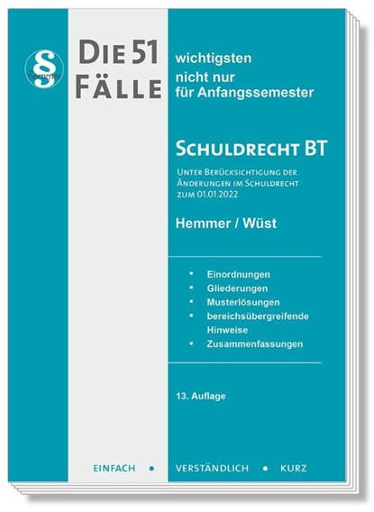 Die 51 wichtigsten Fälle Schuldrecht BT, Karl-Edmund Hemmer ; Clemens D'Alquen - Paperback - 9783968383668
