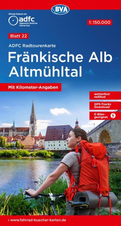 ADFC-Radtourenkarte 22 Fränkische Alb Altmühltal 1:150.000, reiß- und wetterfest, E-Bike geeignet, GPS-Tracks Download, mit Bett+Bike Symbolen, mit Kilometer-Angaben, Allgemeiner Deutscher Fahrrad-Club e.V. (ADFC) ; BVA BikeMedia GmbH - Gebonden - 9783969901175