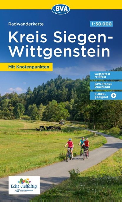 Radwanderkarte BVA Kreis Siegen-Wittgenstein mit Knotenpunkten 1:50.000, reiß- und wetterfest, GPS-Tracks Download, E-Bike-geeignet, BVA BikeMedia GmbH ; Siegen Touristikverband Siegerland-Wittgenstein e. V. - Gebonden - 9783969901205