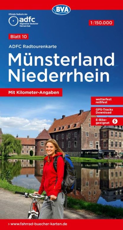 ADFC-Radtourenkarte 10 Münsterland Niederrhein 1:150.000, reiß- und wetterfest, E-Bike geeignet, GPS-Tracks Download, mit Bett+Bike-Symbolen, mit Kilometer-Angaben, Allgemeiner Deutscher Fahrrad-Club e.V. (ADFC) ; BVA BikeMedia GmbH - Gebonden - 9783969901328