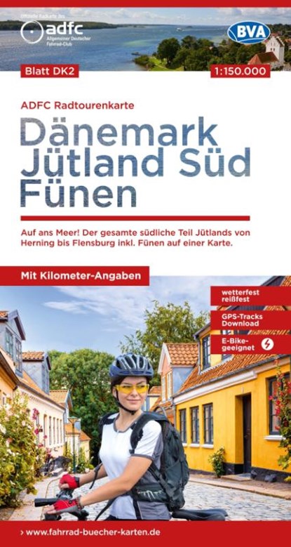 ADFC-Radtourenkarte DK2 Dänemark/Jütland Süd/ Fünen 1:150.000, reiß- und wetterfest, E-Bike geeignet, GPS-Tracks Download, mit Bett+Bike Symbolen, mit Kilometer-Angaben, Allgemeiner Deutscher Fahrrad-Club e. V. (ADFC) ; BVA BikeMedia GmbH - Gebonden - 9783969901601