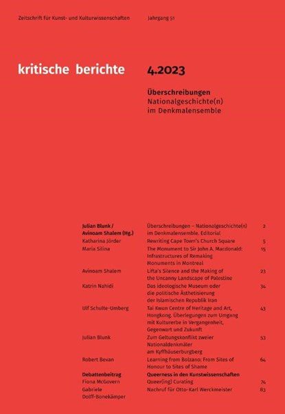 Kritische Berichte: Zeitschrift für Kunst- und Kulturwissenschaften / Jahrgang 51, Heft 4.2023, Julian Blunk ; Avinoam Shalem - Paperback - 9783985012138