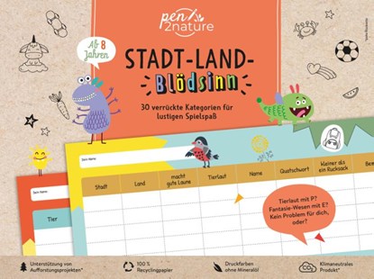 Stadt-Land-Blödsinn. Bunter Spiele-Block für Kinder ab 8 Jahren, Pen2nature - Paperback - 9783987640360