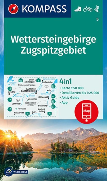 KOMPASS Wanderkarte 5 Wettersteingebirge, Zugspitzgebiet 1:50.000, KOMPASS-Karten GmbH - Gebonden - 9783991212171