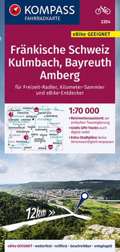 KOMPASS Fahrradkarte 3354 Fränkische Schweiz, Kulmbach, Bayreuth, Amberg 1:70.000, KOMPASS-Karten GmbH - Gebonden - 9783991213857