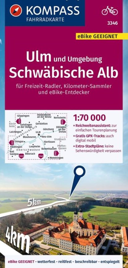 KOMPASS Fahrradkarte 3346 Ulm und Umgebung, Schwäbische Alb 1:70.000, niet bekend - Gebonden - 9783991214267